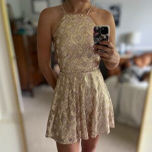 New Years Eve Party Lulus Blush and Gold High Neck Mini Dress